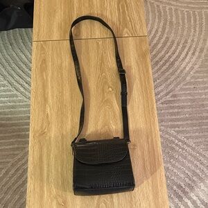 The Drop Black Croc-Embossed Crossbody Bag with Adjustable Strap